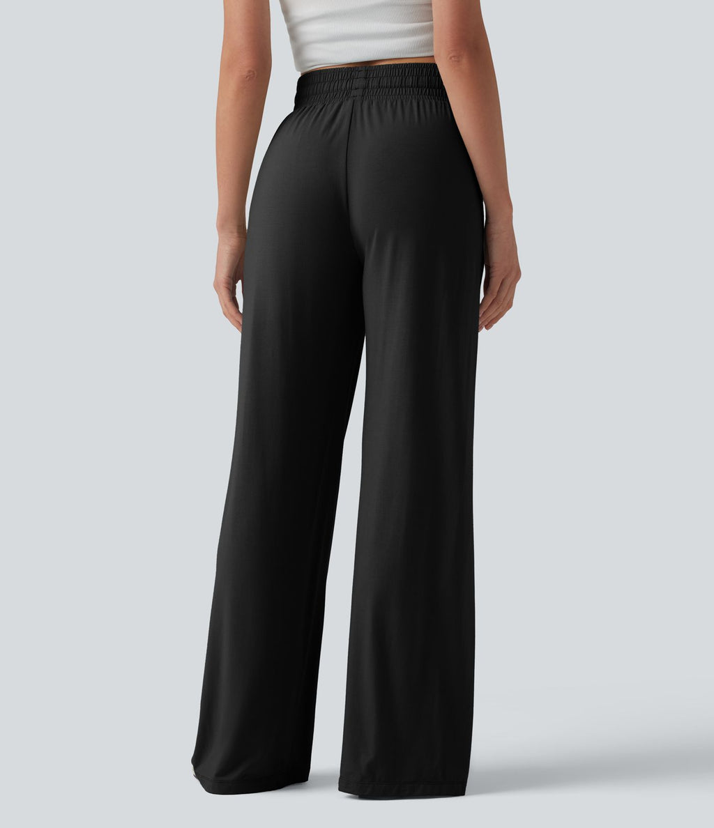 Pantalon large décontracté taille mi-haute avec cordon de serrage et poches