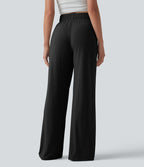 Pantalon large décontracté taille mi-haute avec cordon de serrage et poches