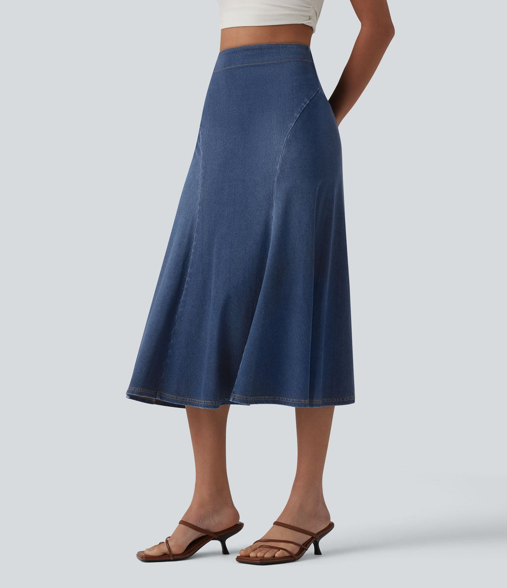Halara Flex™ Jupe midi sirène drapée en denim lyocell délavé taille haute