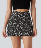 Jupe-short de tennis mini taille haute croisée imprimé léopard avec poches