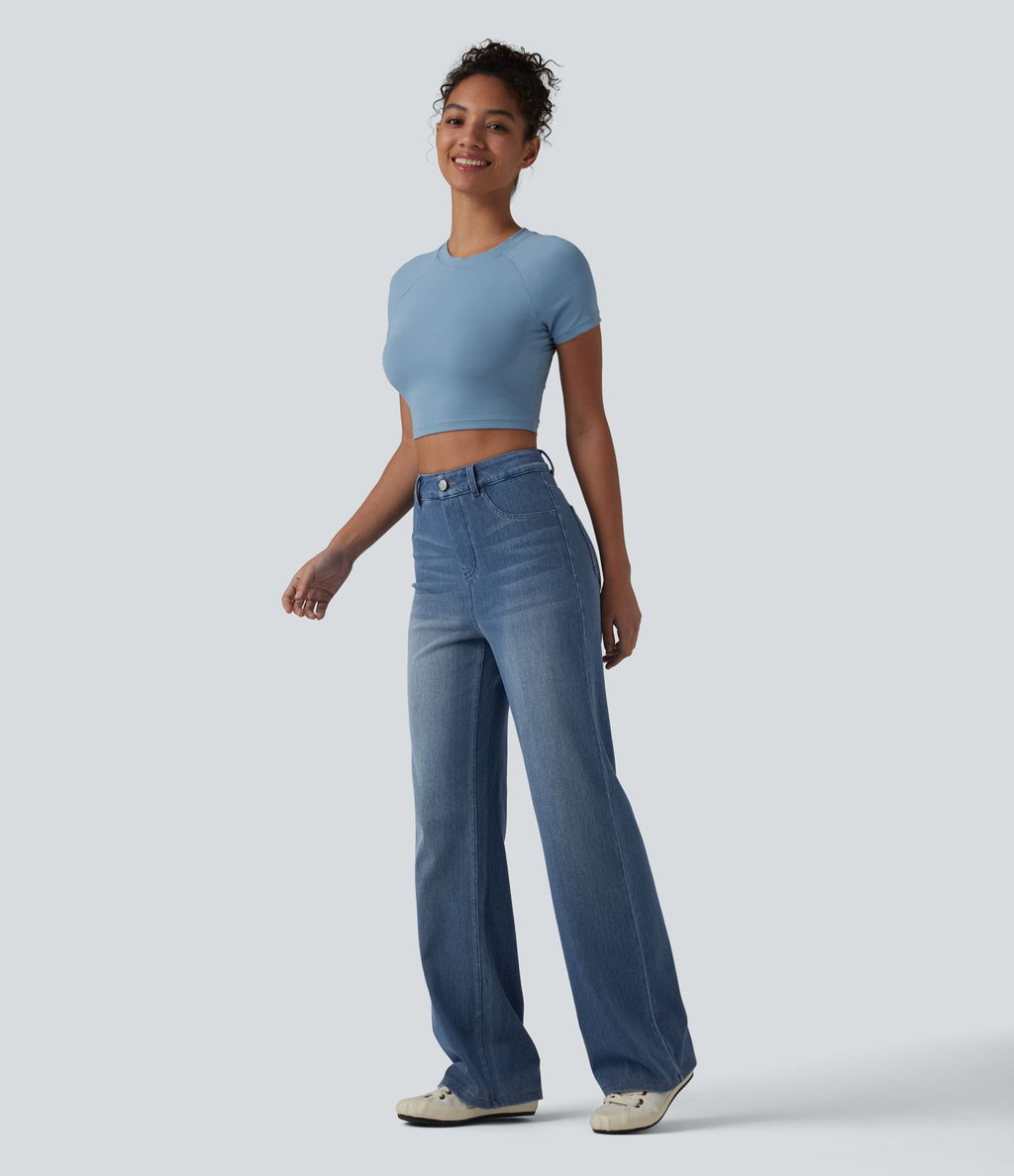 Jean droit Halara Flex™ décontracté, taille haute, avec poches