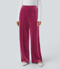 Pantalon décontracté large en velours, taille haute, avec poches