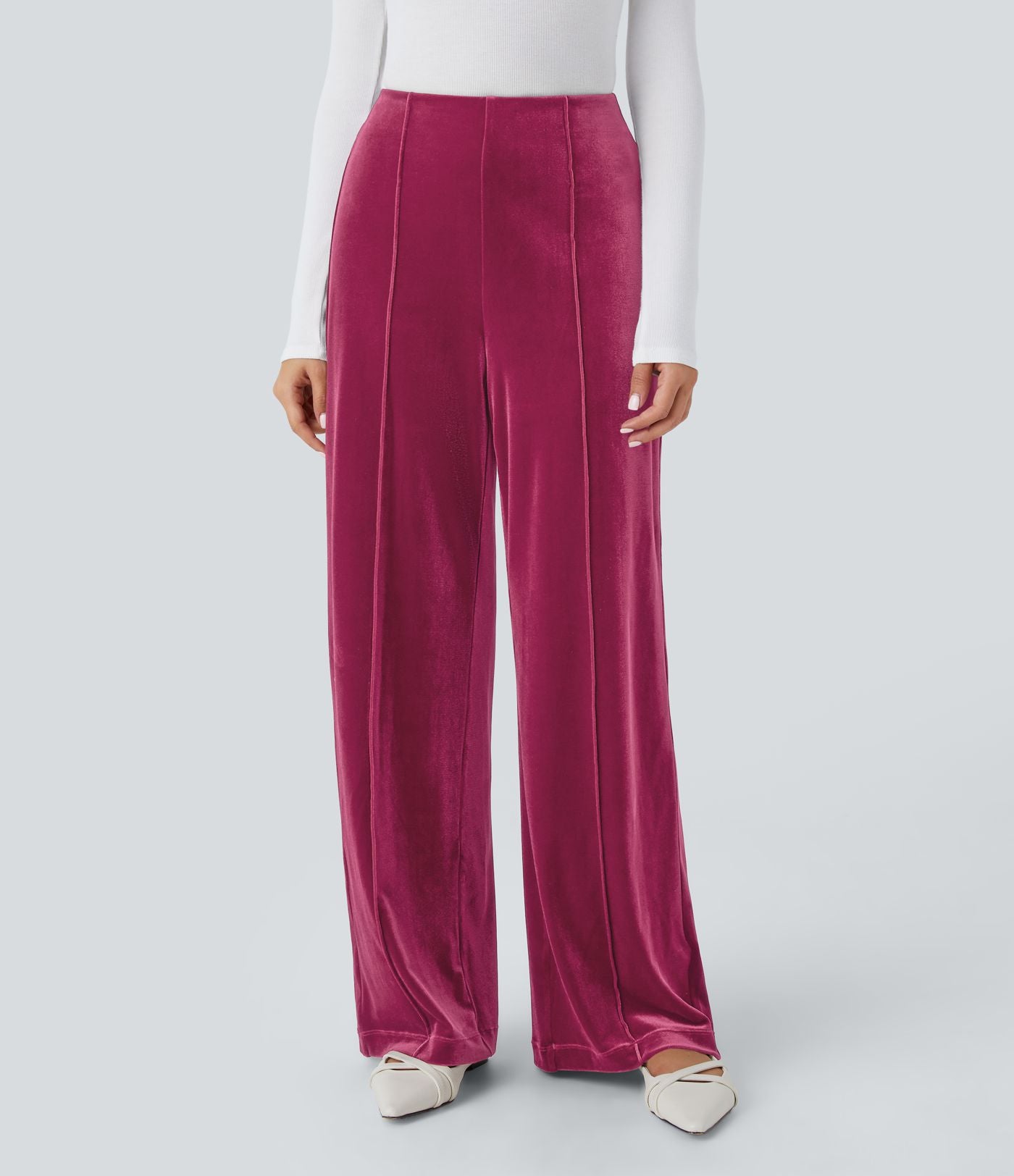 Pantalon décontracté large en velours, taille haute, avec poches
