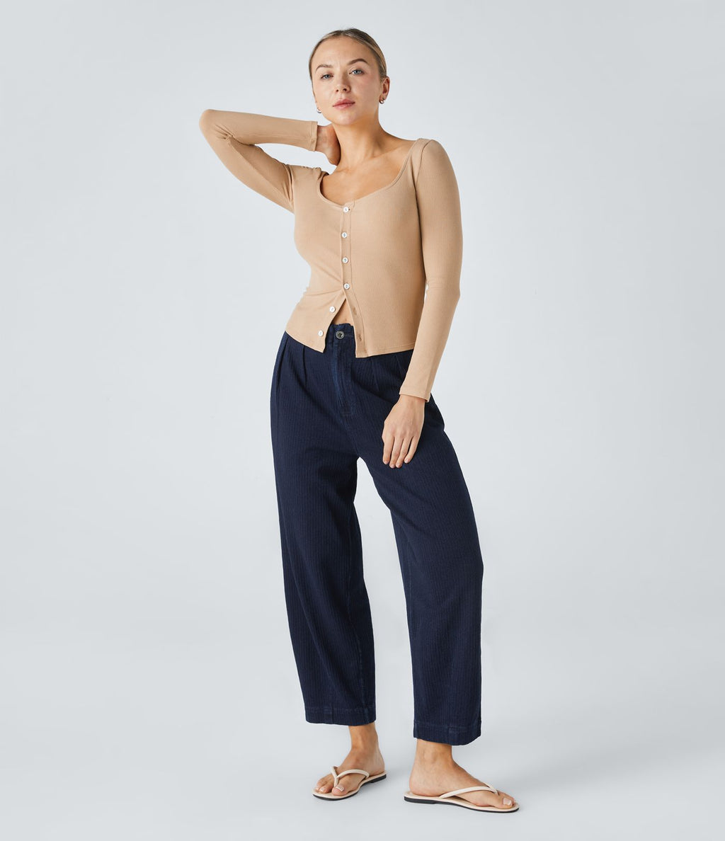 Jean carotte 7/8 casual délavé Halara Flex™ taille mi-haute avec poches