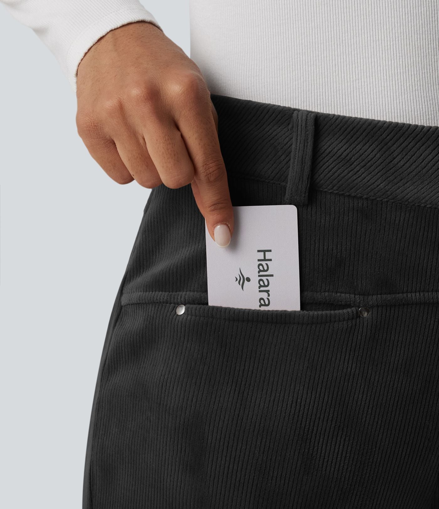Pantalon droit casual en velours côtelé molletonné taille mi-haute avec poches