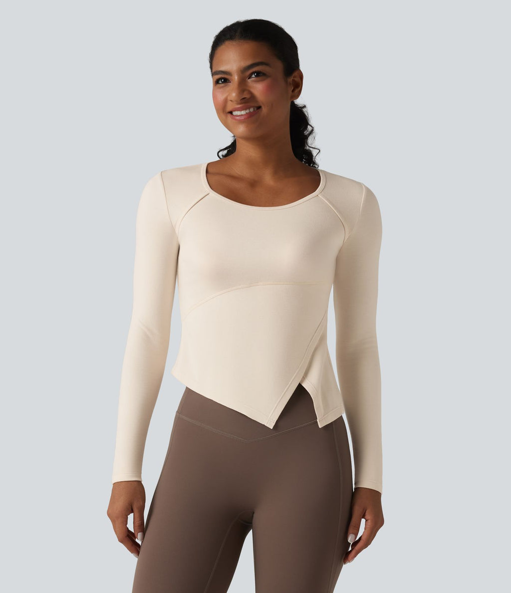 Halara HeatCore Haut de sport chauffant col rond manches longues ourlet asymétrique