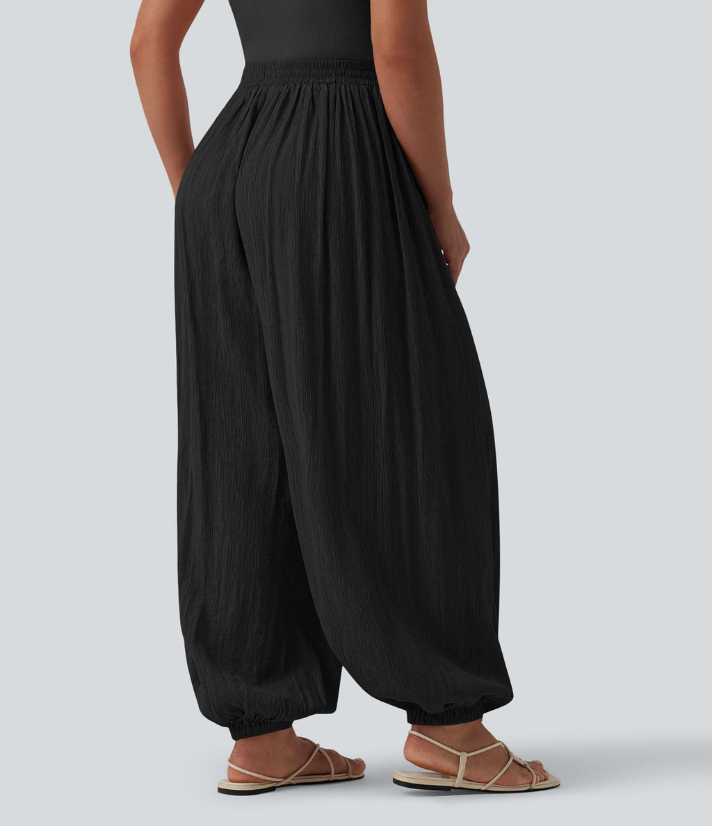 Jogging ample taille mi-haute avec poches