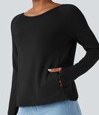 Sweat-shirt décontracté SpacerTek™ dos nu, manches longues avec trous pour les pouces, avec poches