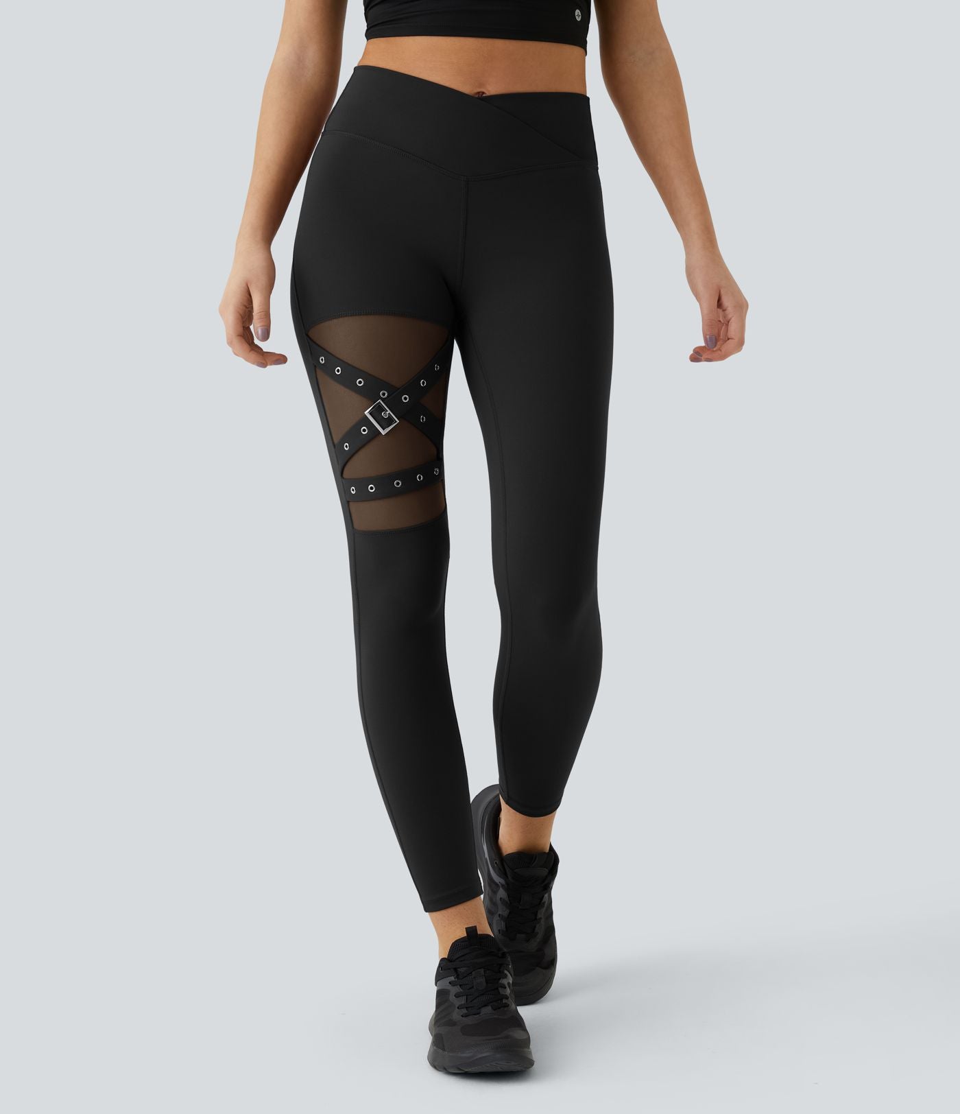 Legging yoga croisé taille haute avec mesh contrastant et boucle décorative DayStretch