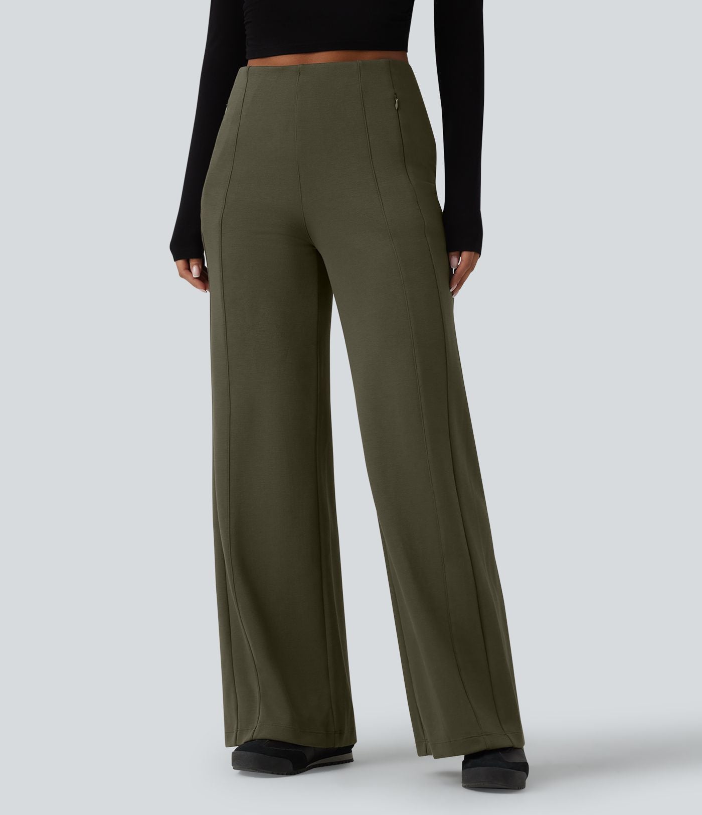 Pantalon casual SpacerTek™ large taille haute avec poches zippées