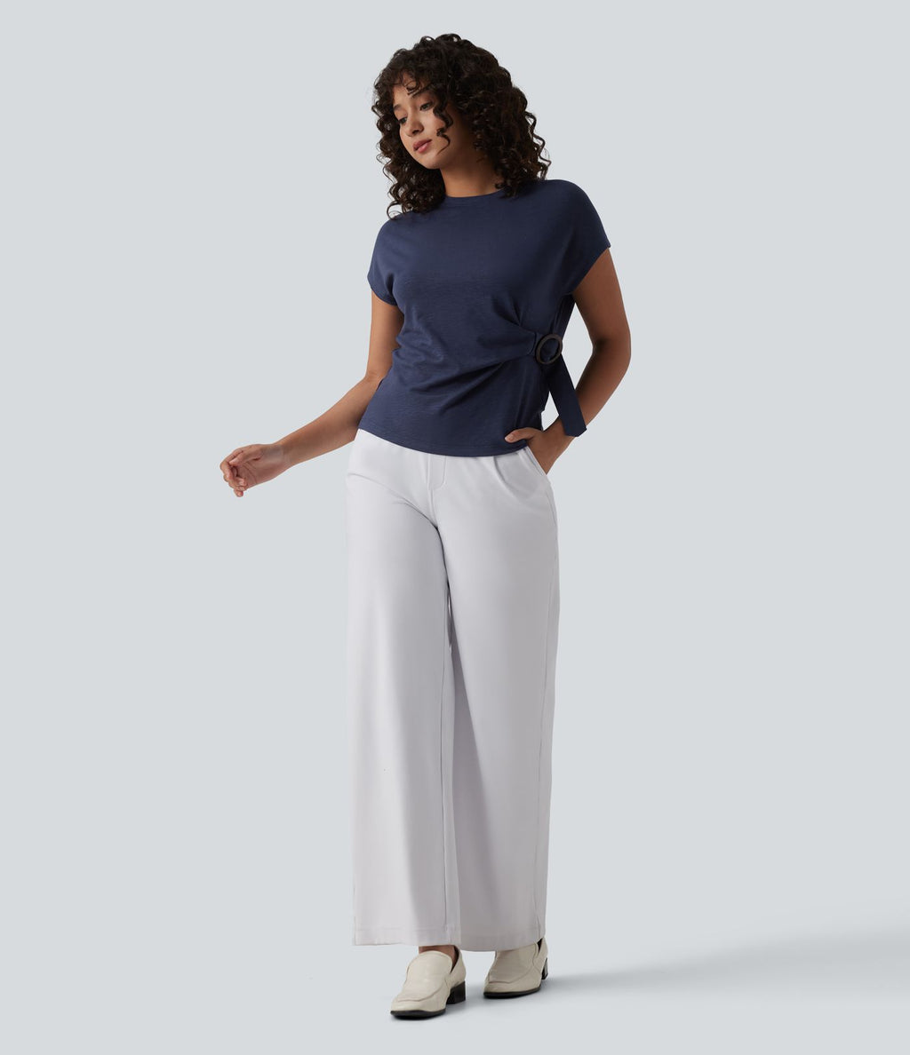Top tailleur col rond manches courtes raglan