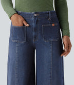 Halara Flex™ Jean large Palazzo et Taille Haute avec Poches Avant en Tricot Extensible Lavé