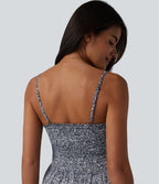 Robe nuisette midi casual fluide en mousseline à imprimé floral, fronces et bretelles réglables avec poches