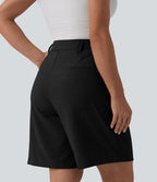 Bermuda tailleur taille haute aspect lin avec poches