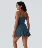 Robe décontractée mini 2-pièces col V liens latéraux volant fluide avec poche A-D