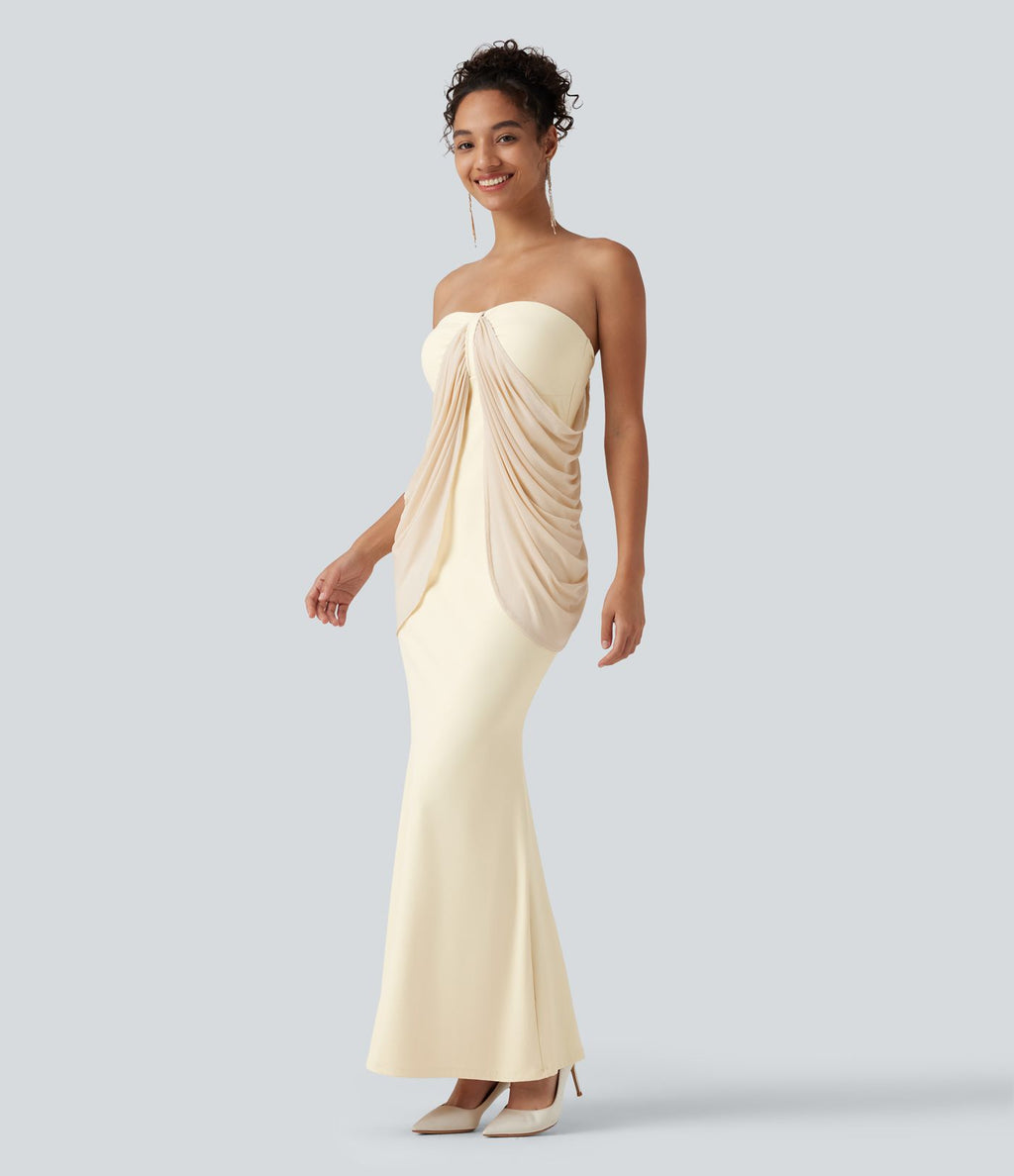 Robe maxi sirène SoftlyZero™ Plush bustier avec maintien intégré, coussinets amovibles et mesh contrasté