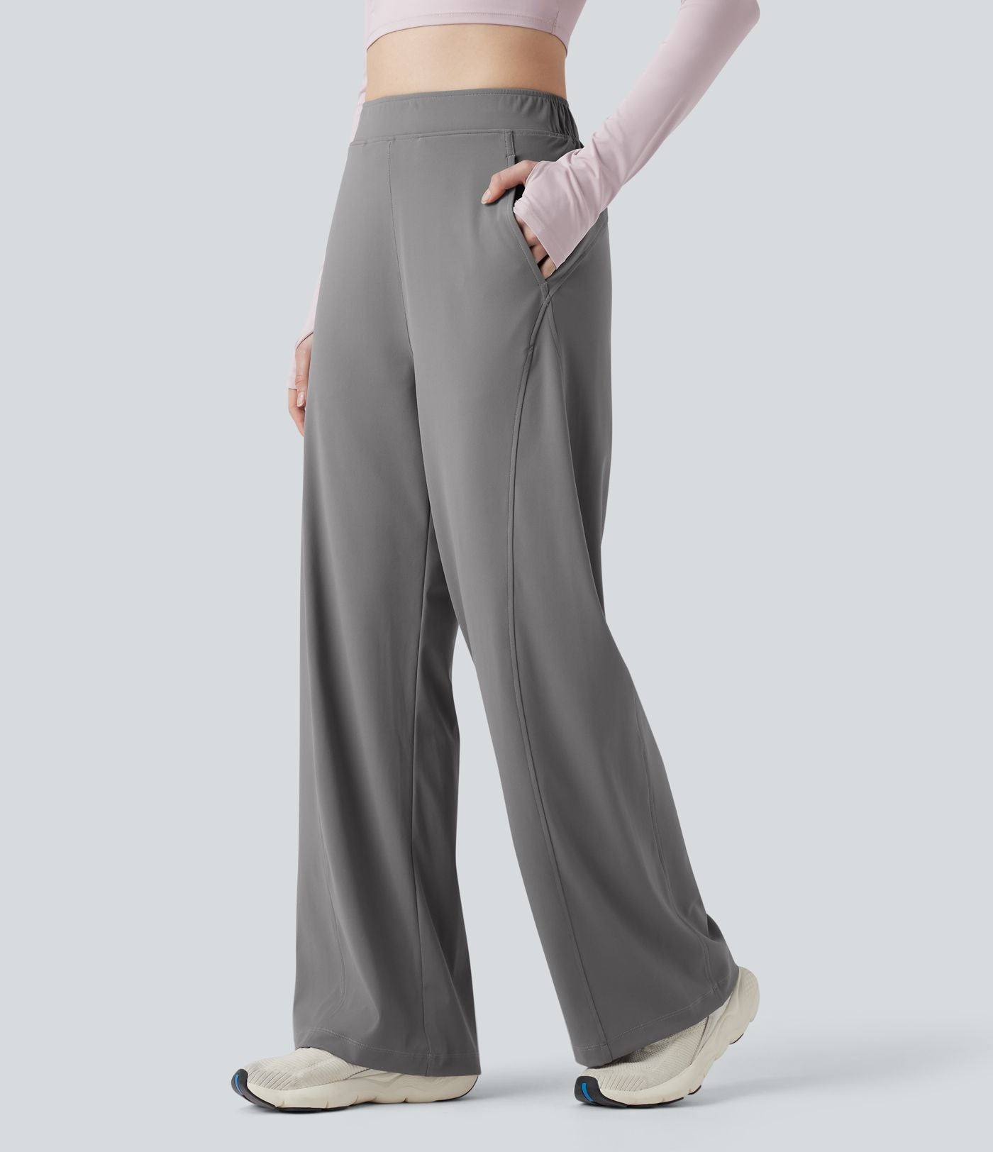 Pantalon yoga large taille haute avec poches