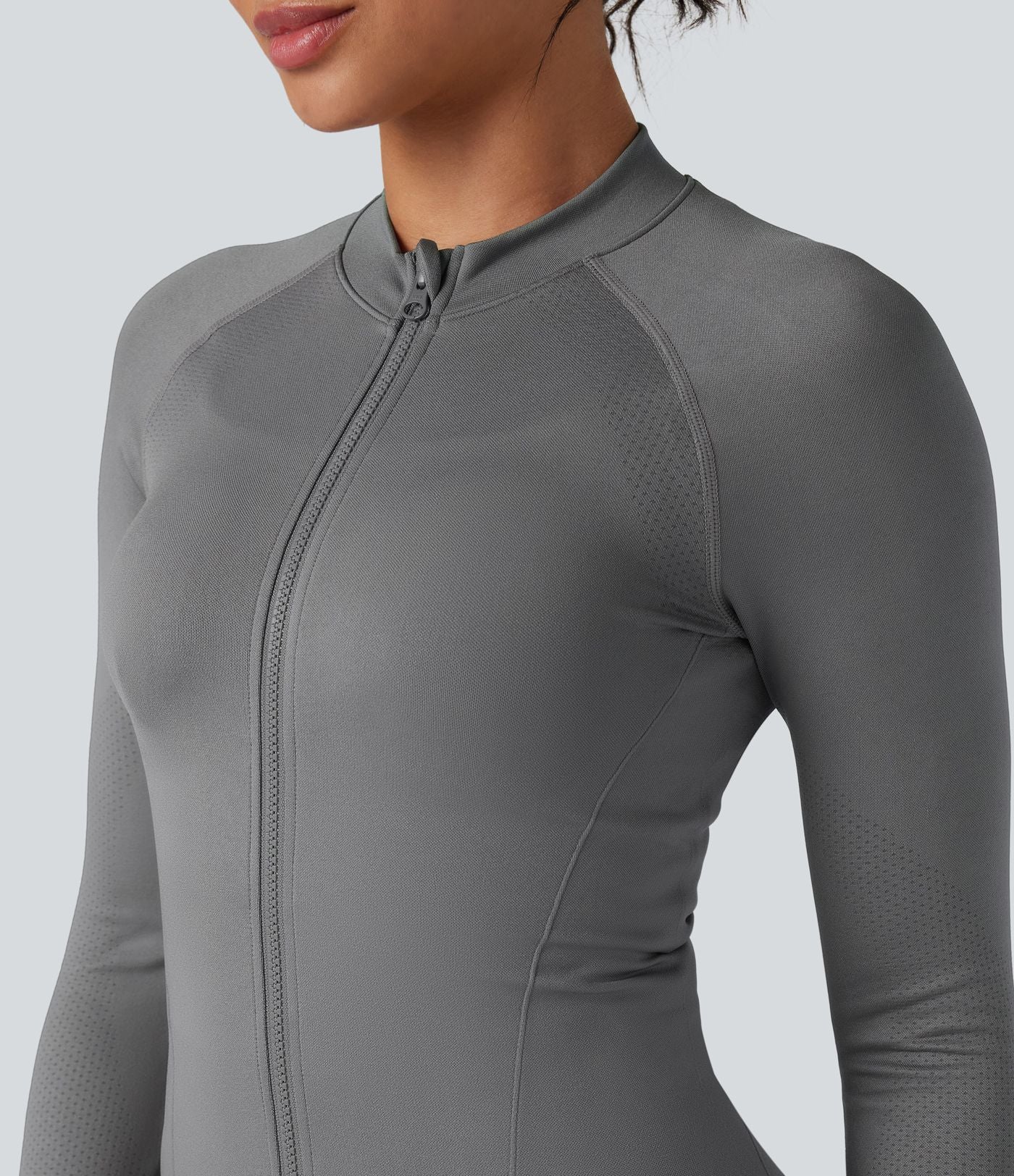 Veste de yoga Seamless Flow à fermeture éclair, manches longues et trous pour les pouces
