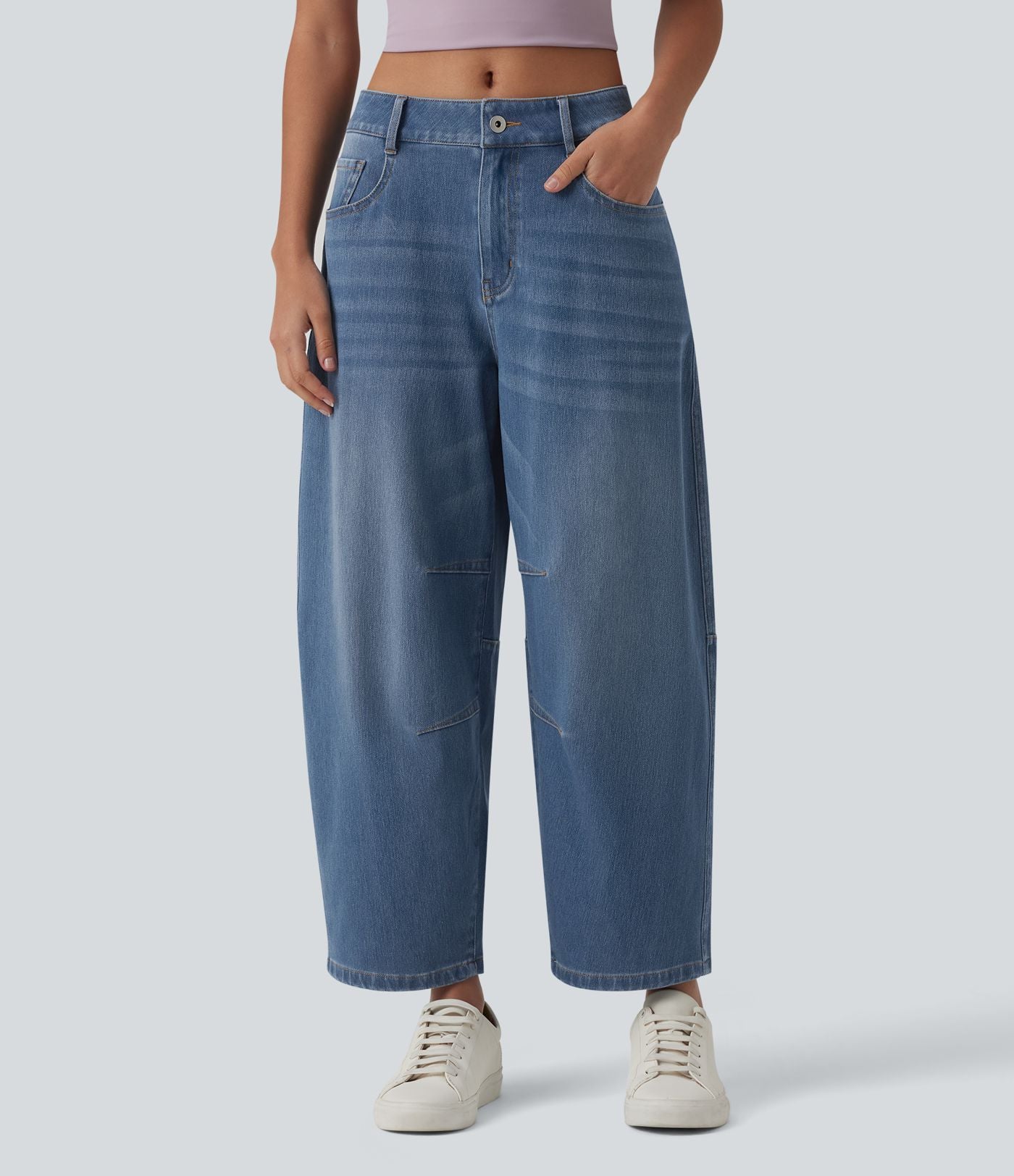 Jean Barrel 7/8 taille basse Halara Flex™ avec poches zippées