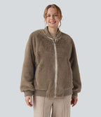 Veste bomber sherpa zippée à manches longues avec poches
