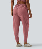 Pantalon sarouel décontracté chiné taille haute avec cordon de serrage et poches
