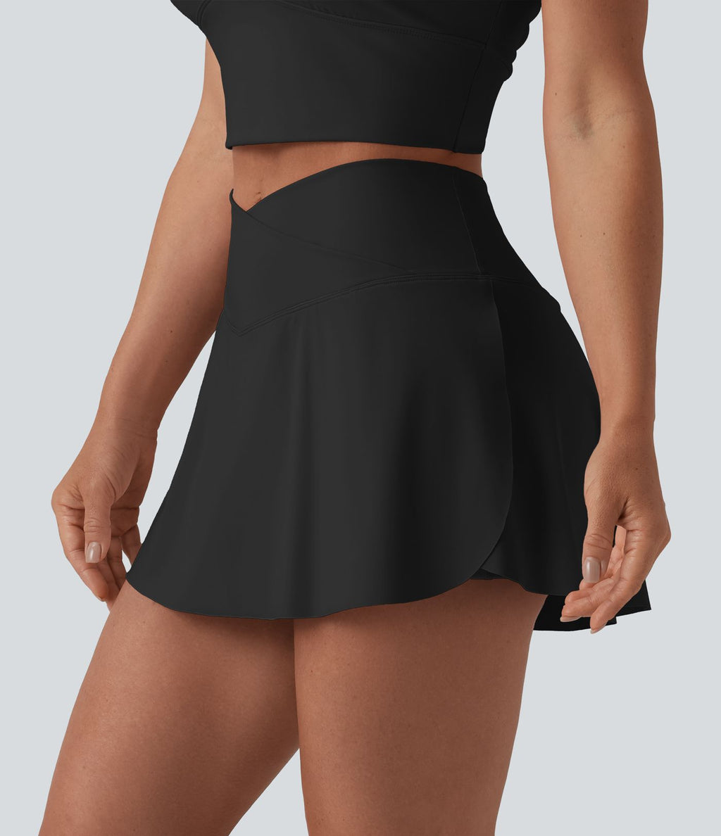 Jupe de tennis micro mini 2-en-1 SoftlyZero™ Airy taille haute croisée avec poche - UPF50+