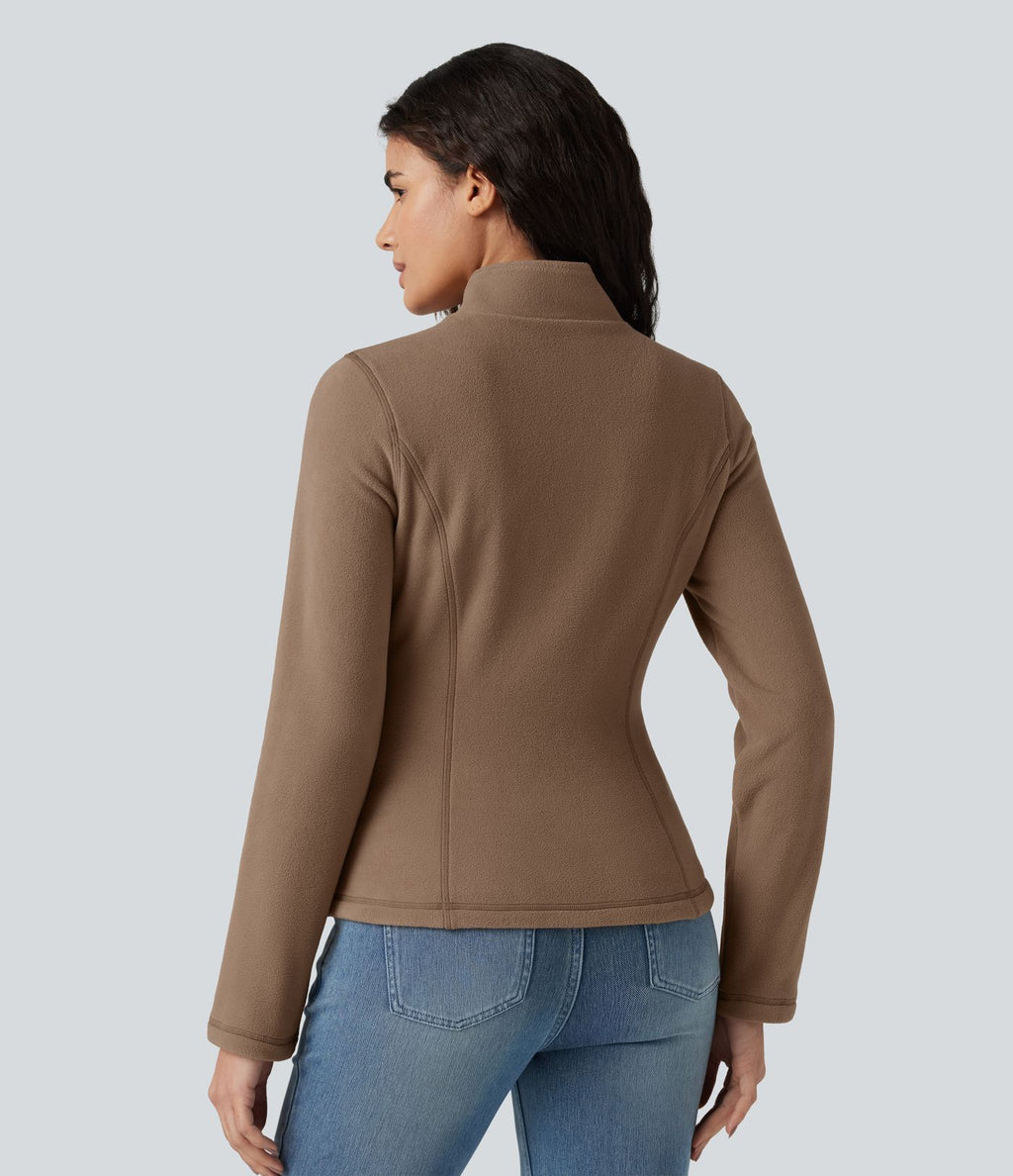Veste polaire décontractée coupe ajustée à col montant, fermeture zippée et poches
