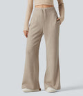 Pantalon large fluide côtelé taille haute avec cordon de serrage et poches