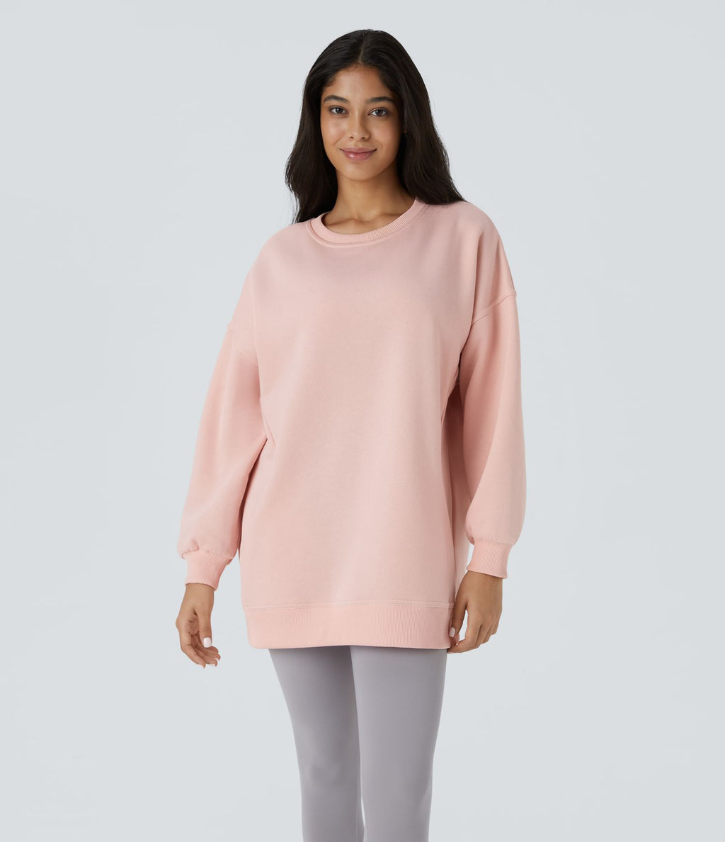 Sweat-shirt décontracté en polaire, col rond, manches longues, poches latérales, coupe oversize