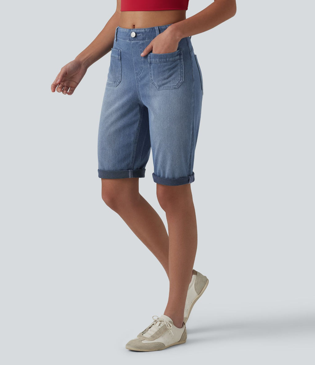 Halara Flex™ Short en jean casual taille mi-haute ourlet roulé avec poches