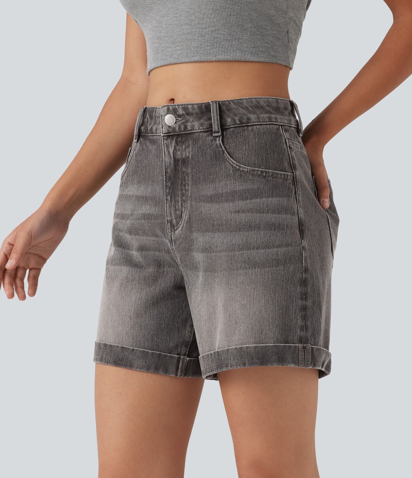 Halara Flex™ Short en denim taille mi-haute ourlet retroussé 12,5 cm avec poches