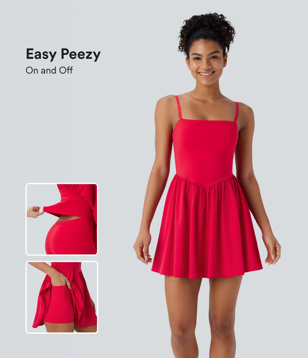 Robe de yoga courte 2-en-1 dos nu à séchage rapide Breezeful™ avec poches latérales - Easy Peasy Edition