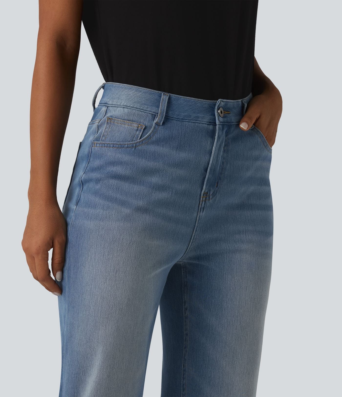 Jean coupe droite Halara Flex™ délavé décontracté, taille haute, à revers, à poches