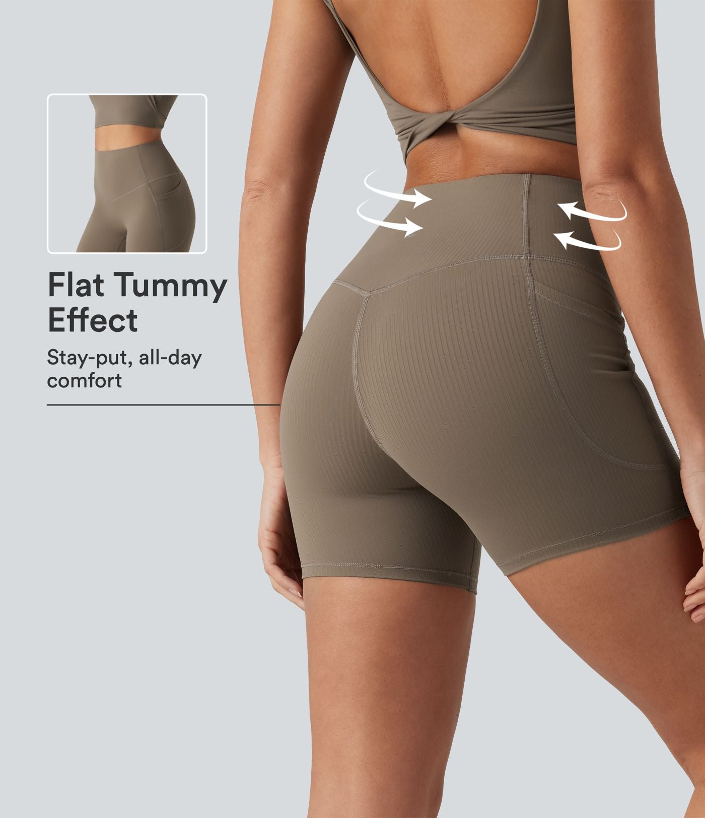 Short cycliste de yoga gainant côtelé taille haute UltraSculpt™ 12,5 cm avec poches