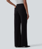 Pantalon tailleur large taille haute rayures avec poches