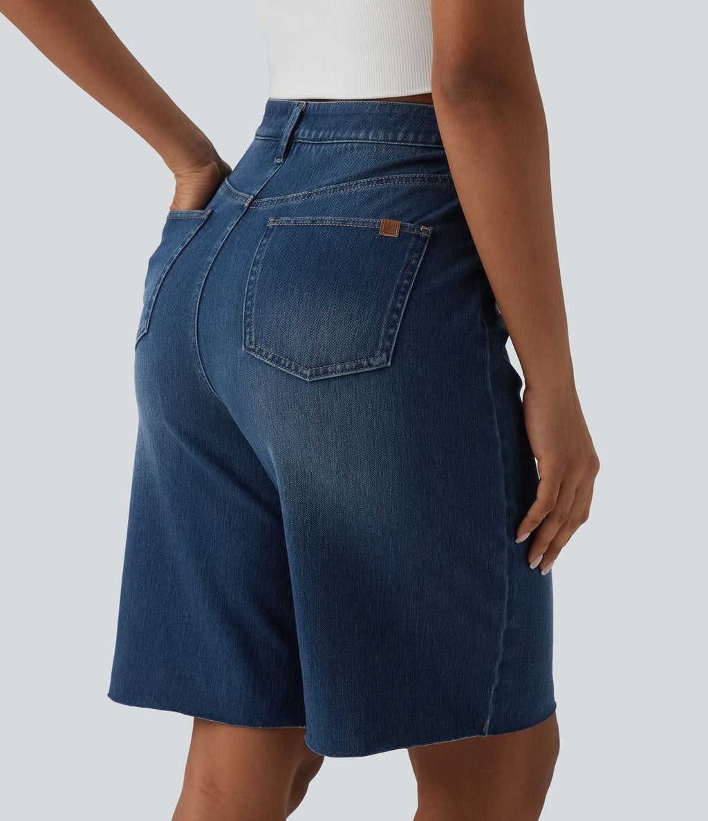 Halara Flex™ Bermuda en denim taille haute ventre plat avec poches