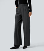 Pantalon de travail Halara Flex™ droit à rayures, taille haute, avec poches