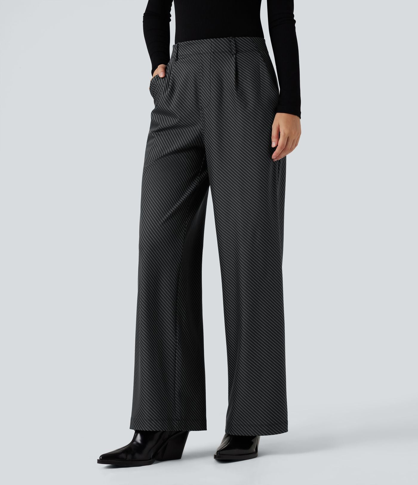 Pantalon de travail Halara Flex™ droit à rayures, taille haute, avec poches
