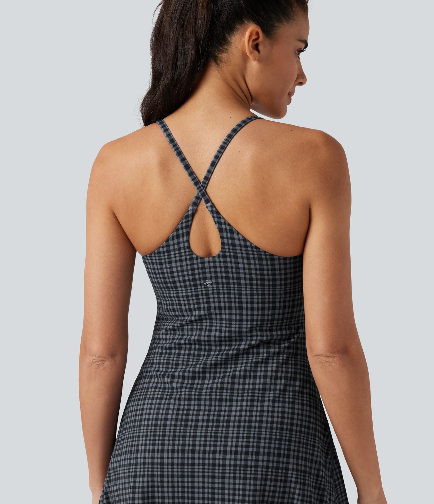 Robe sport de danse mini 2-en-1 avec brassière intégrée UltraSculpt™ à imprimé à carreaux avec poches - Édition Easy Peasy