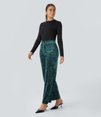 Pantalon Casual en Velours Taille Haute avec Bouton Multipoches Droites