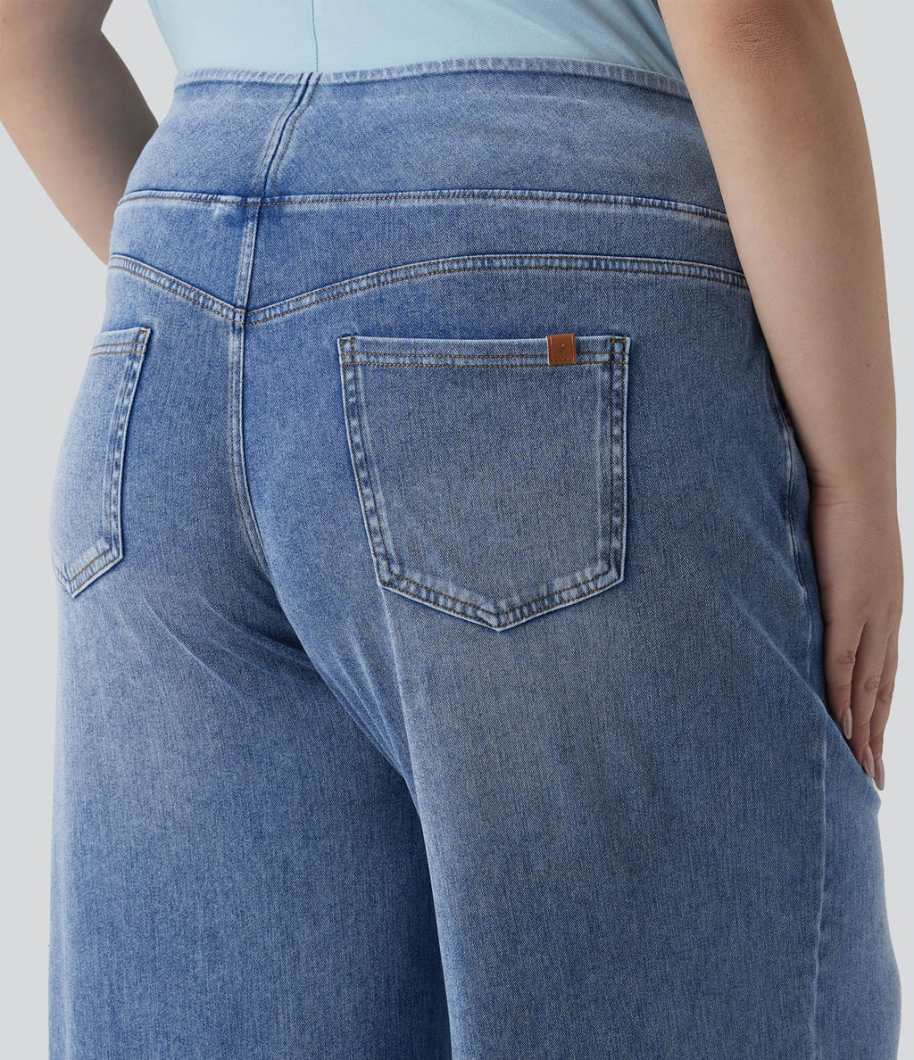Halara Flex™ Jean large décontracté grande taille taille mi-haute en lyocell lavé avec poches