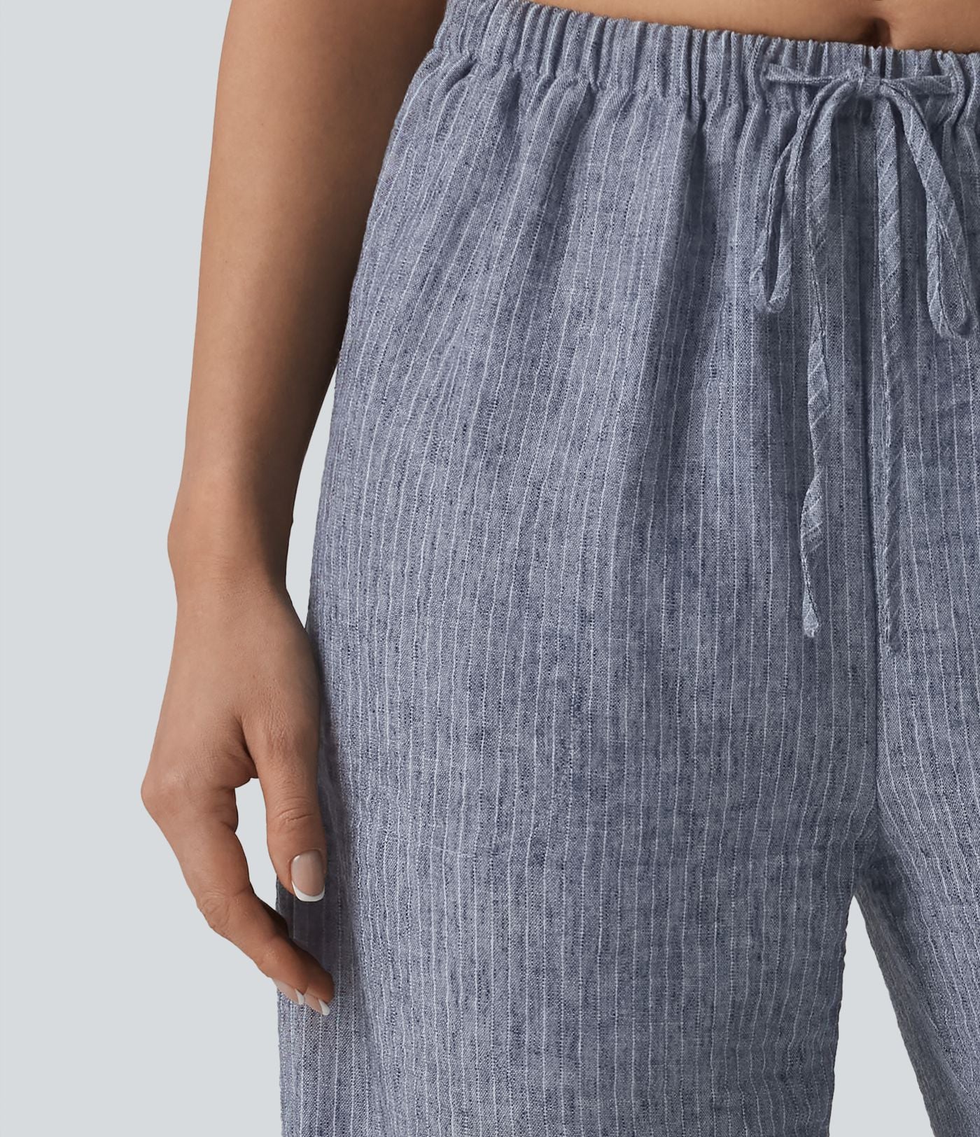 Pantalon décontracté ample rayé taille mi-haute avec cordon de serrage et poches