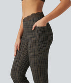 Legging yoga flare Halara UltraSculpt™ taille haute en V à motif tartan avec dentelle contrastée et poches