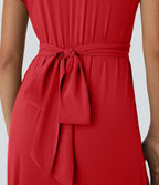 Breezeful™ Robe Mi-Longue Col en V Manches Courtes Poche Latérale Nouée au Dos Séchage Rapide