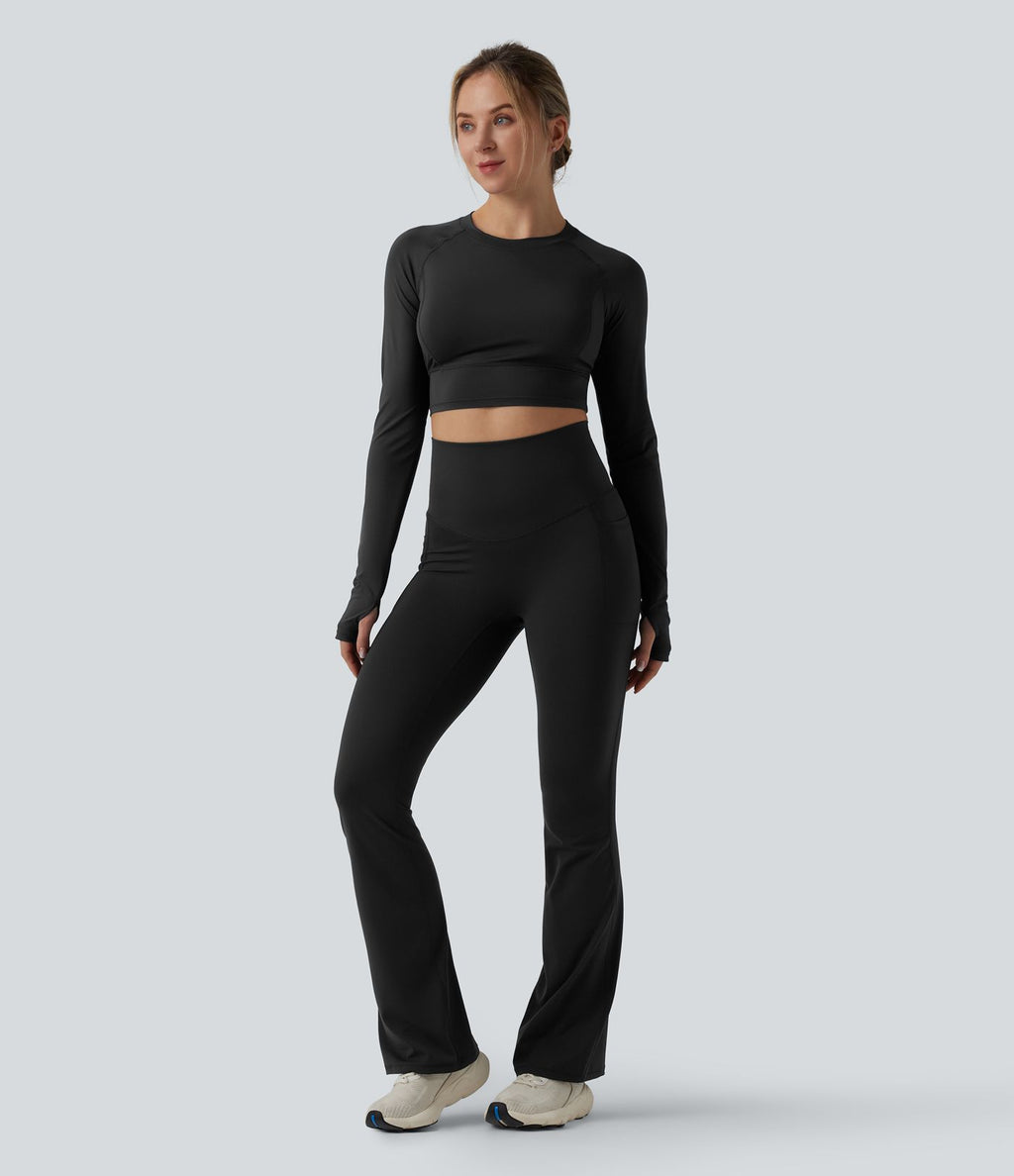 Legging de sport bootcut Halara Ultrasculpt™ taille haute gainant dos croisé avec poches