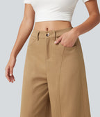 Pantalon casual taille mi-haute coupe barrel avec poches
