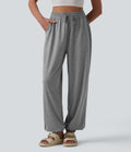 Jogging casual large taille haute à cordon de serrage avec poches