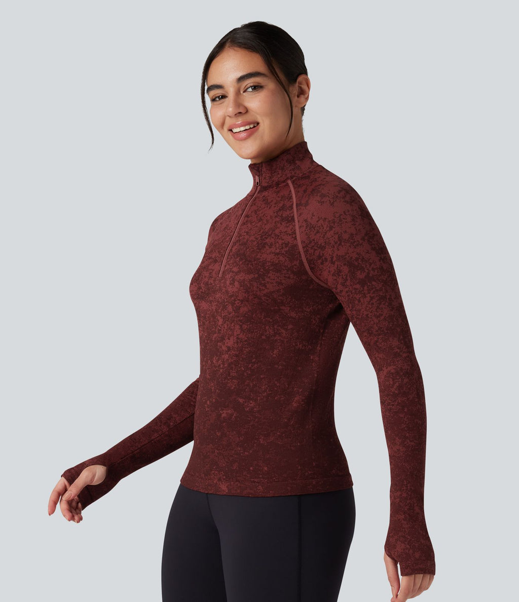 Haut de sport demi-zip à manches longues avec passants pouces sans couture OneForm Seamless Flow