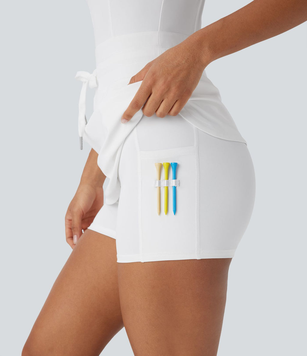 Robe active de golf mini 2-en-1 Softlyzero™ QuickDry à col baseball, demi-zip, sans manches, cordon de serrage et poches multiples - Poche pour tee de golf