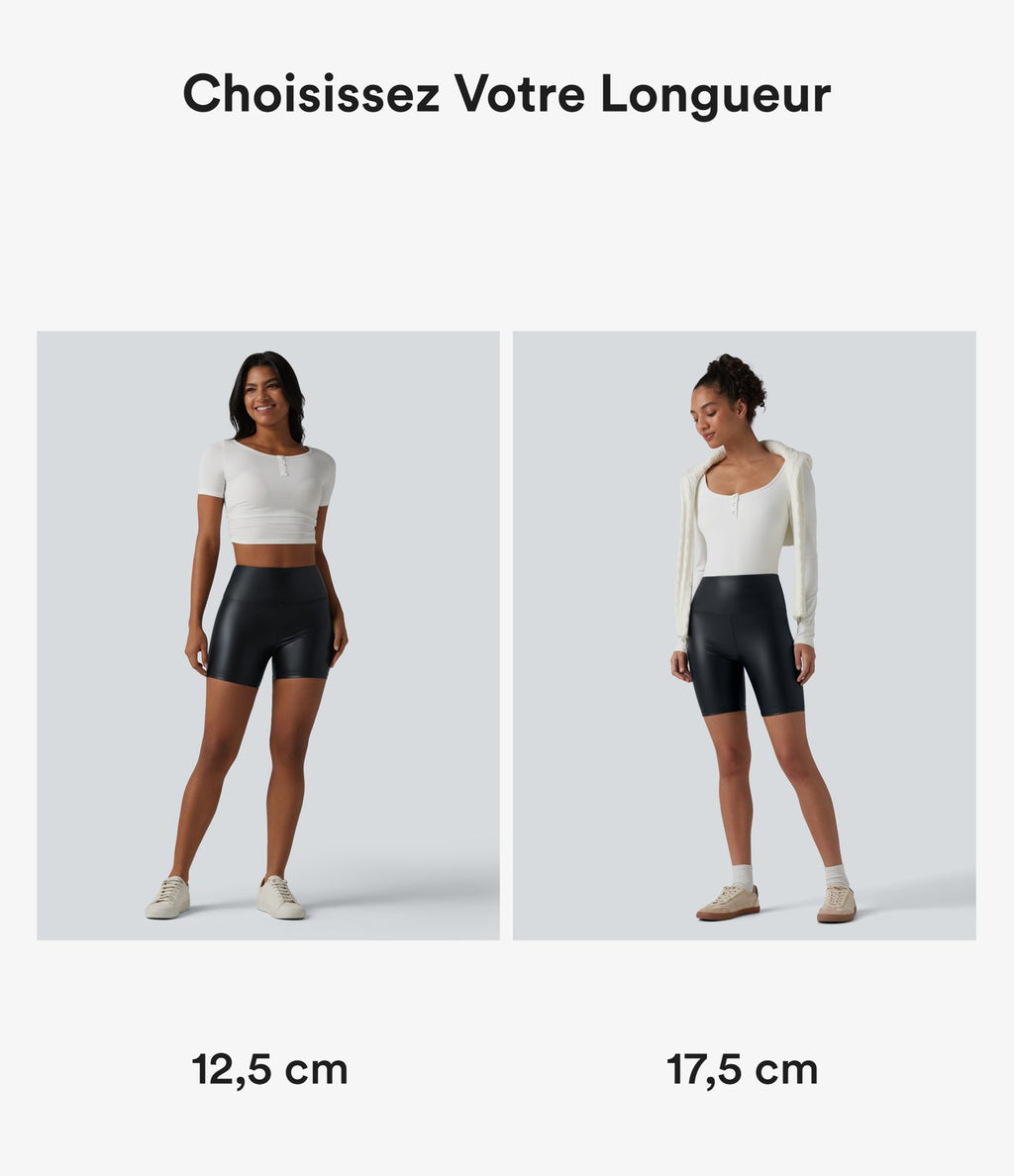 Short de cycliste casual en PU stretch gainant taille haute 17,5 cm avec poches